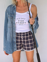 Lace Trim Plaid Shorts