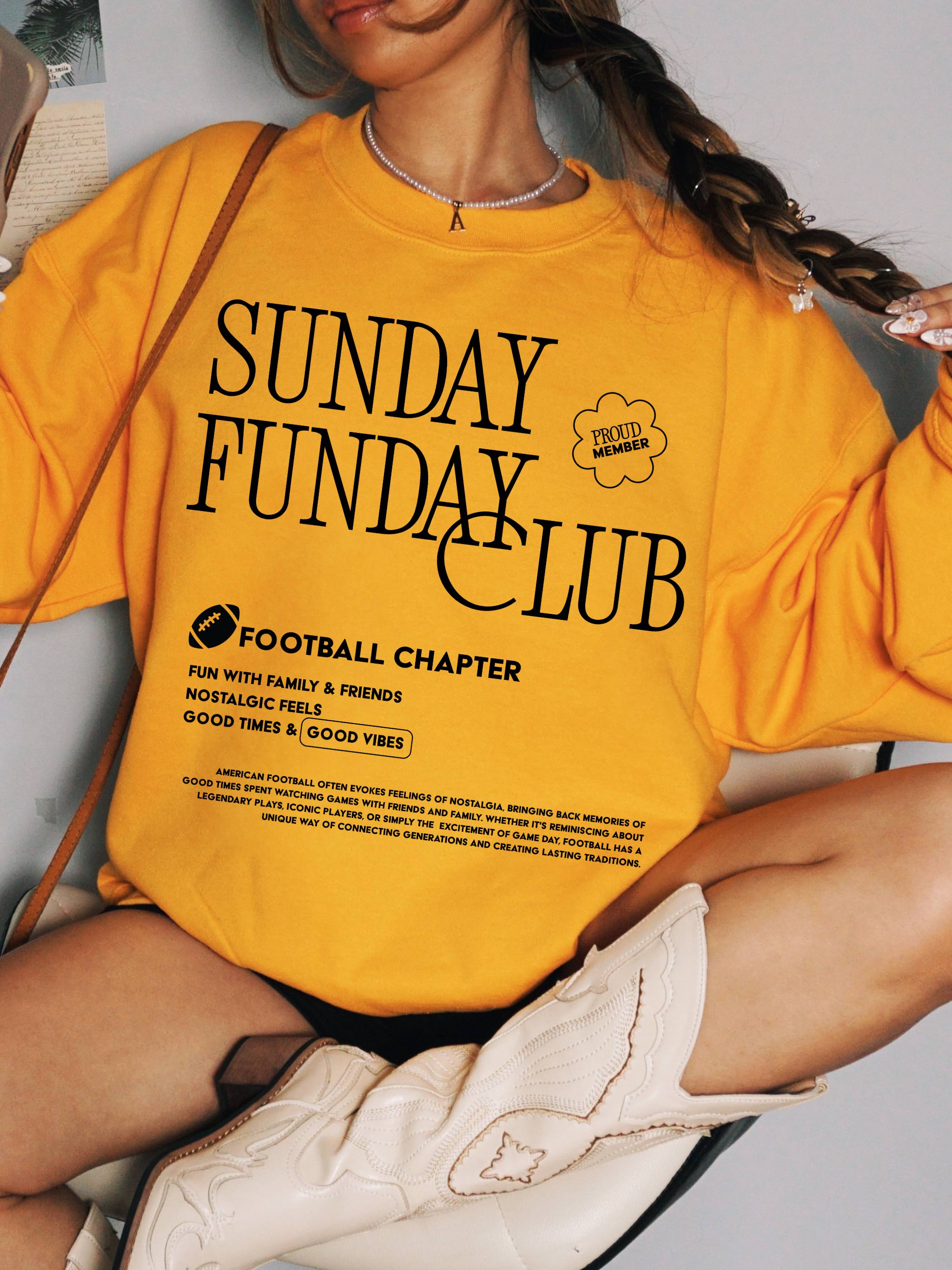 Sunday Funday Football Sweatshirt with Black Print