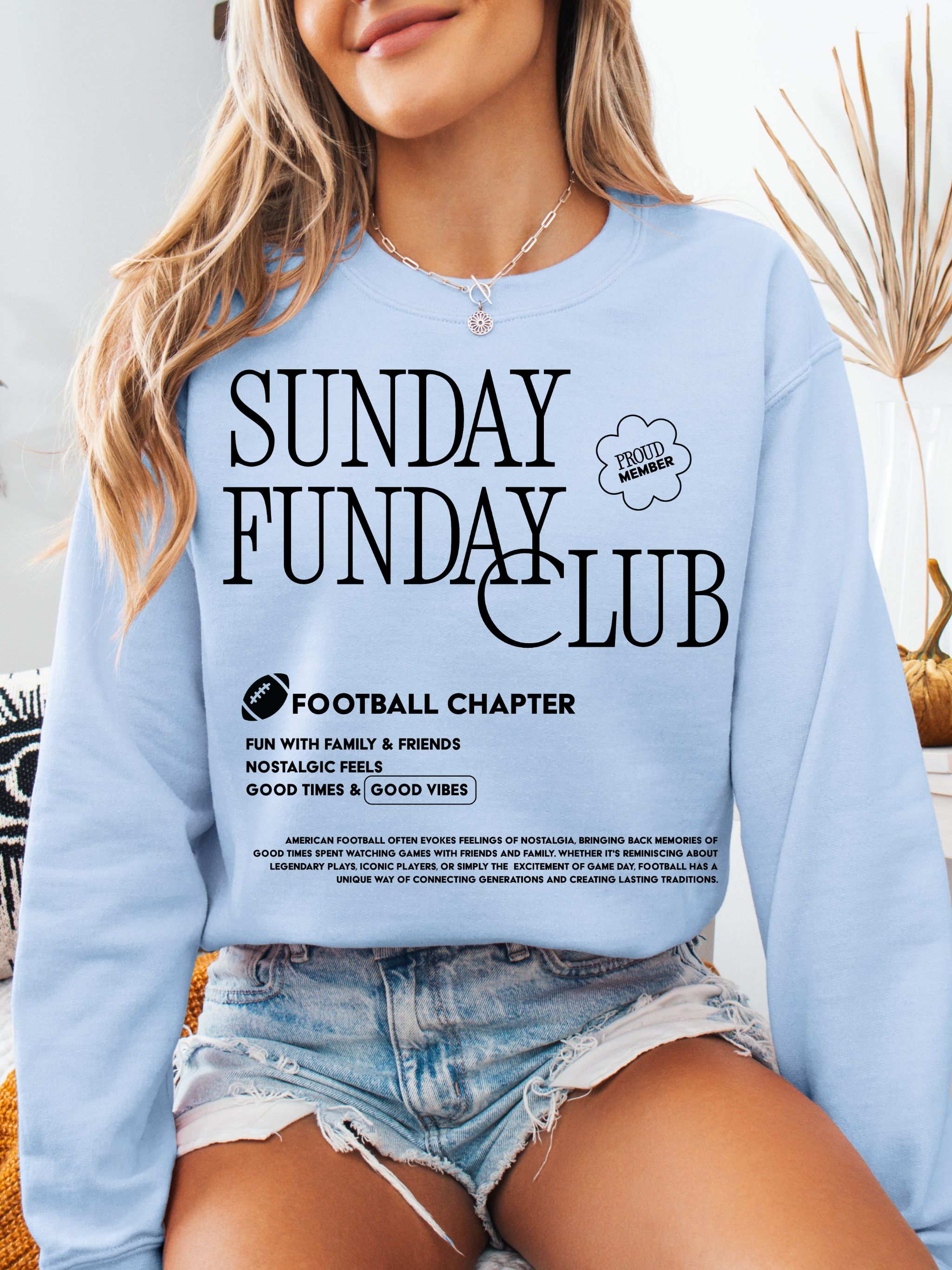 Sunday Funday Football Sweatshirt with Black Print