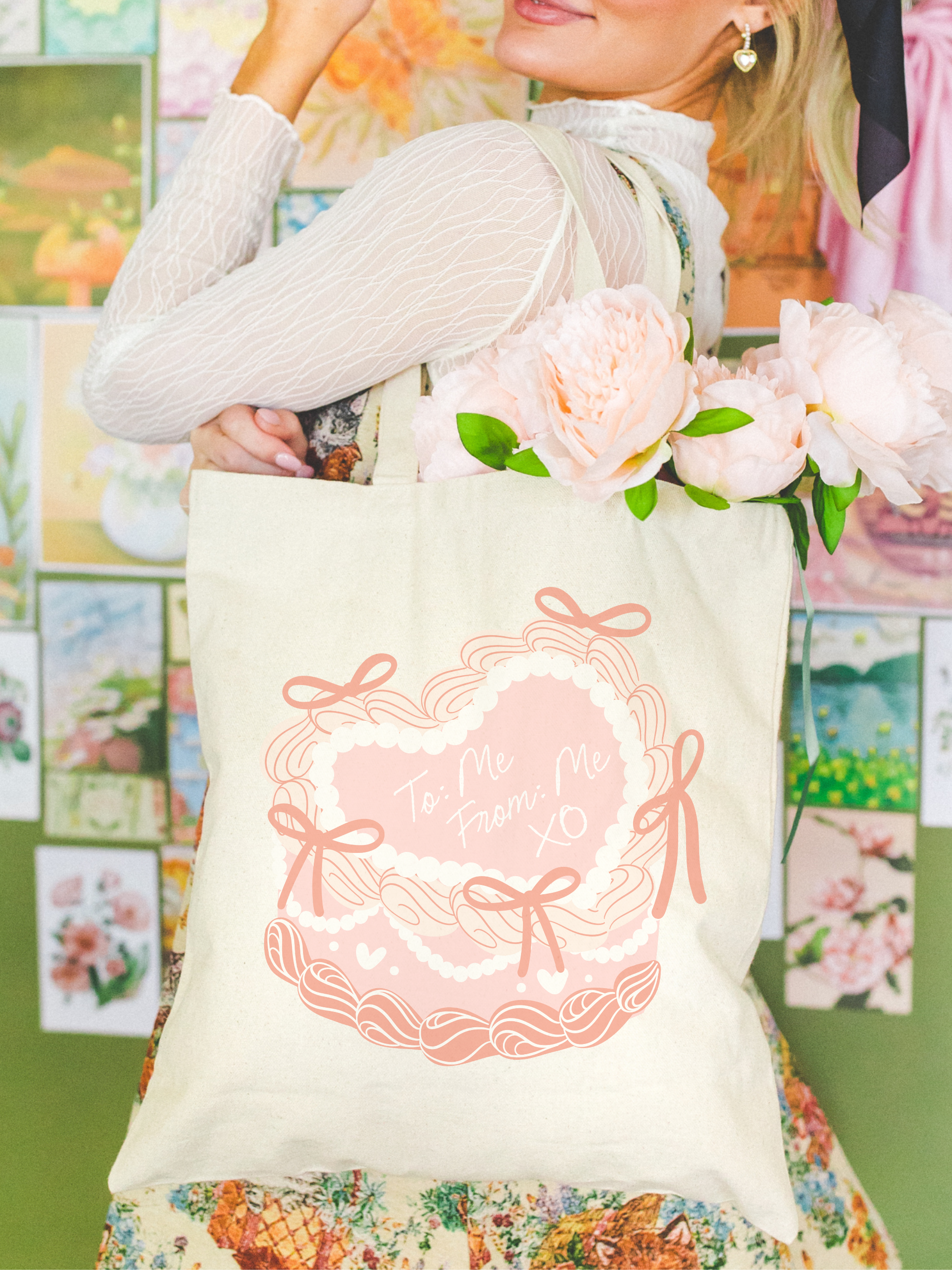 Vintage Heart Cake Canvas Tote Bag